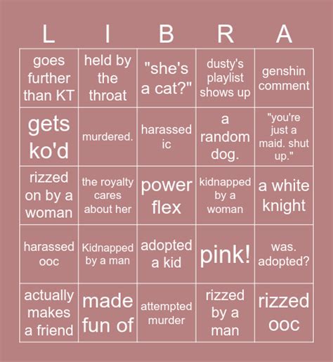 Libra Bingo Card .